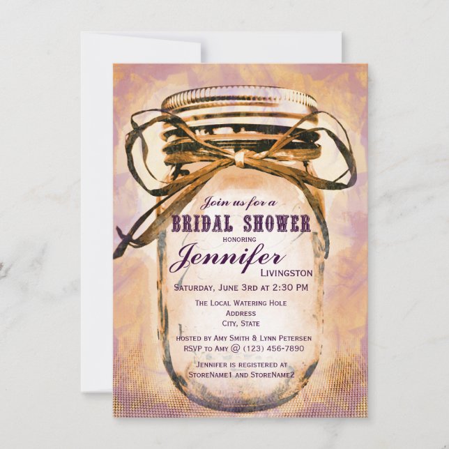 Invitaciones nupciales púrpuras anaranjadas de la (Anverso)