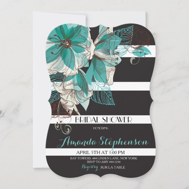 Invitaciones nupciales rayadas florales botánicas (Anverso)