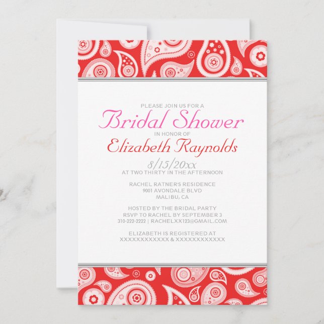 Invitaciones nupciales rojas de la ducha de (Anverso)