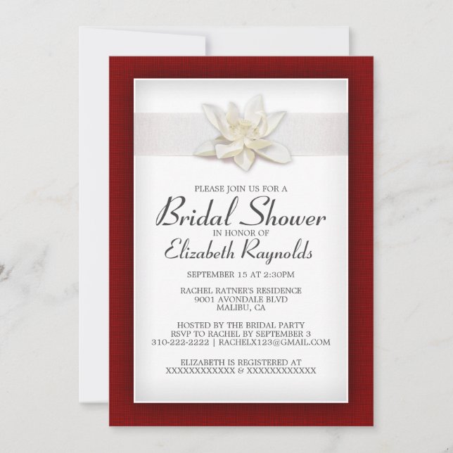 Invitaciones nupciales rojas y blancas de la ducha (Anverso)
