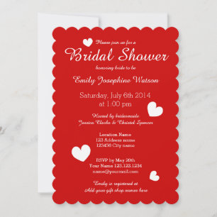 Invitaciones nupciales rojas y blancas de la ducha