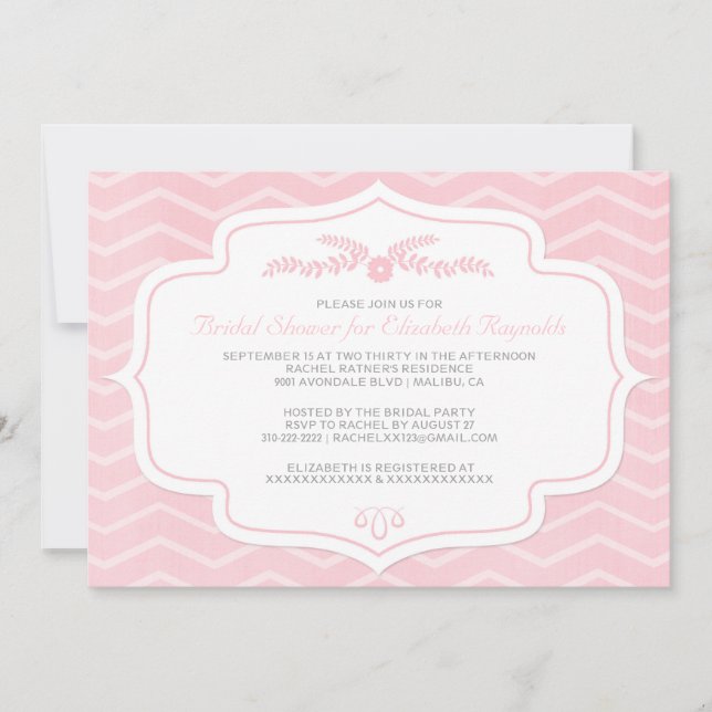 Invitaciones nupciales rosadas de la ducha de (Anverso)