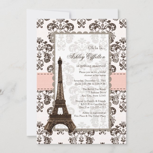 Invitaciones nupciales rosadas parisienses de la (Anverso)