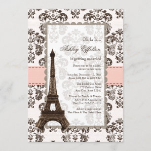 Invitaciones nupciales rosadas parisienses de la