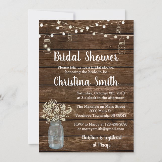Invitaciones nupciales rústicas de la ducha con (Anverso)