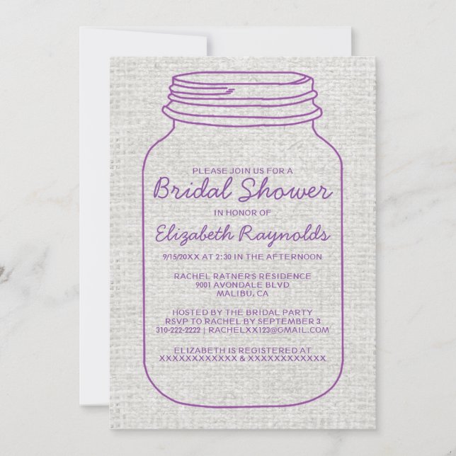 Invitaciones nupciales rústicas púrpuras de la (Anverso)