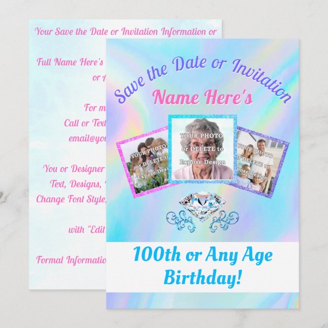 Invitaciones o 100 GUARDAR LA FECHA con 1 - 3 Foto (Anverso / Reverso)