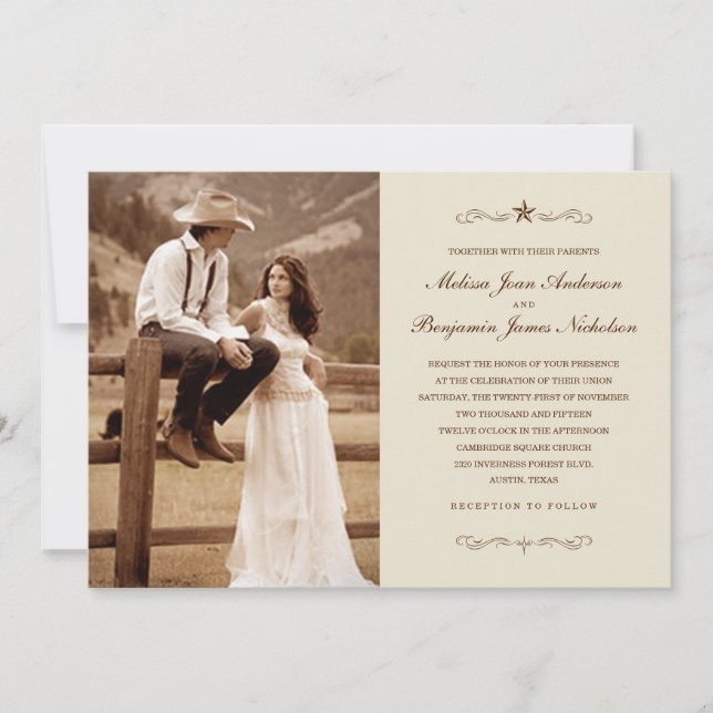 Invitaciones occidentales de la boda de la foto (Anverso)
