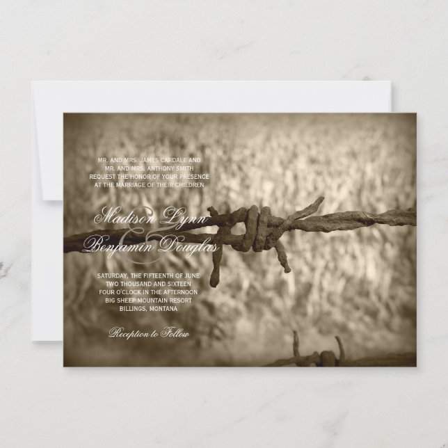 Invitaciones occidentales de la boda del país del (Anverso)