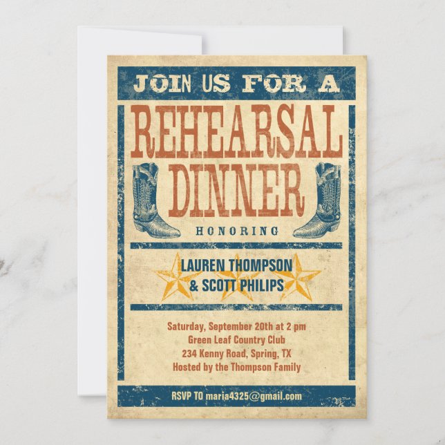 Invitaciones occidentales de la cena del ensayo (Anverso)