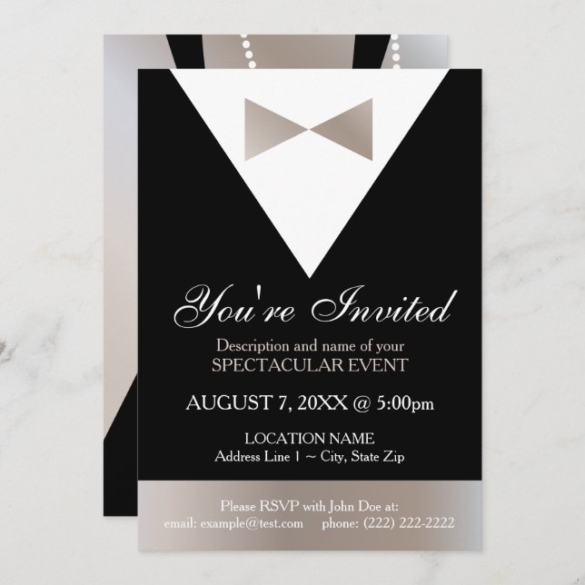 Invitaciones oficiales| Vestido moderno Tuxedo Cha (Anverso / Reverso)