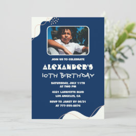 Invitaciones para 10 años Boy Photo Simple Navy