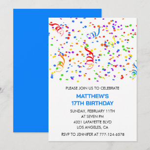Invitaciones para 17 años Confetti Rainbow Boy