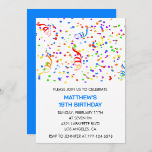 Invitaciones para 19 años Confetti Rainbow Boy