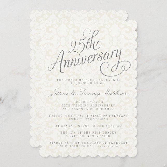 Invitaciones para 25 Aniversario de Boda de Plata (Anverso / Reverso)