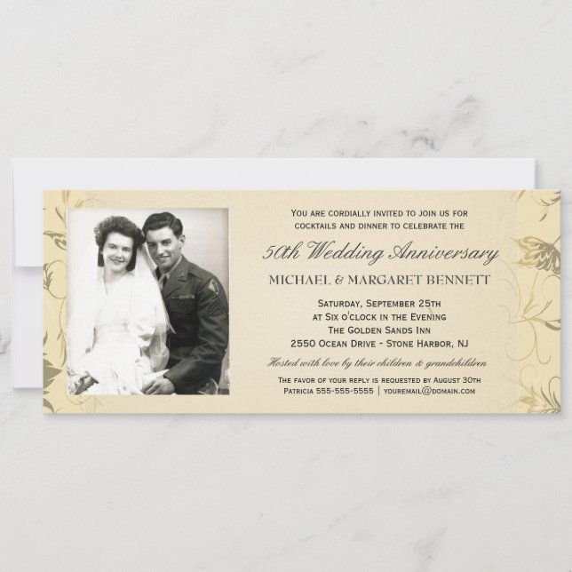 Invitaciones para 50 Aniversario - Floral Victoria (Anverso)