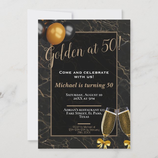 Invitaciones para 50 años: Dorado a los 50, QR (Anverso)