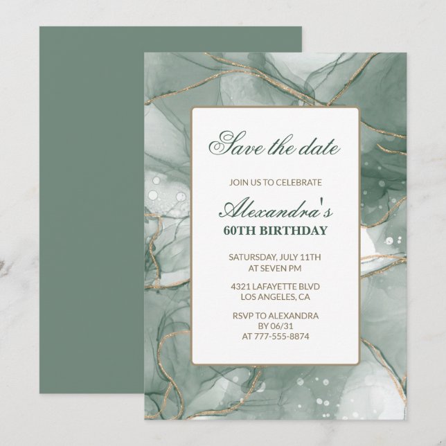 invitaciones para 60 cumpleaños Save the date Verd (Anverso / Reverso)