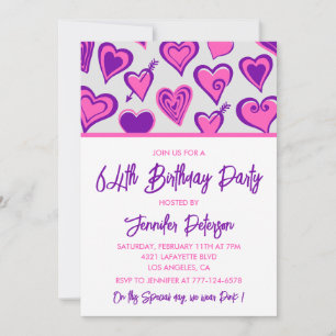 Invitaciones para 64 cumpleaños con patrón de cora