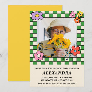 invitaciones para 80 cumpleaños Flores Retro Groov