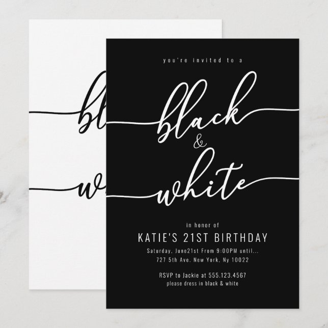 Invitaciones para adultos, negros y blancos (Anverso / Reverso)