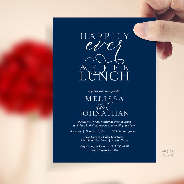 Invitaciones para Almuerzo de Boda, Felices para S (Wedding Lunch Invites, Elegant Happily Ever After Invitation Card in Navy Blue)