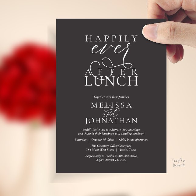 Invitaciones para Almuerzo de Boda, Felices para S (Wedding Lunch Invites, Elegant Happily Ever After Invitation Card in Charcoal Grey)