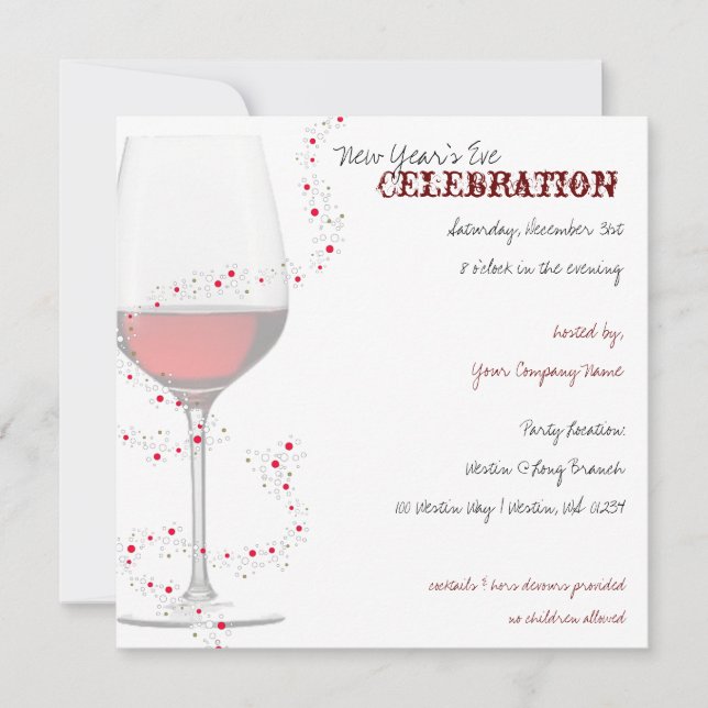 Invitaciones para Año Nuevo de Red Wine & Sparkles (Anverso)