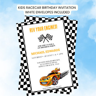 Invitaciones para autos de carreras de niños de pr