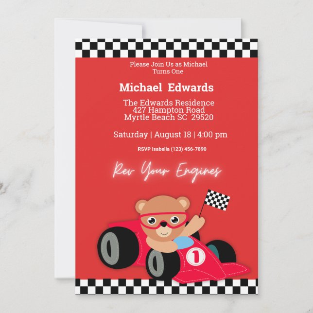 Invitaciones para autos de carreras de niños de pr (Anverso)