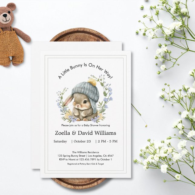 Invitaciones para Baby Shower Acuarela Conejo Senc (Baby Shower Invitations Watercolor Cute Simple Bunny 4)