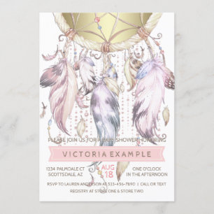Invitaciones para baby shower atrapasueños de oro 
