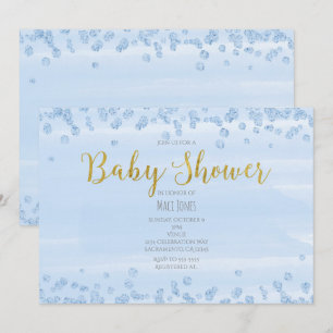 Invitaciones para Baby Shower Azul Claro y Dorado