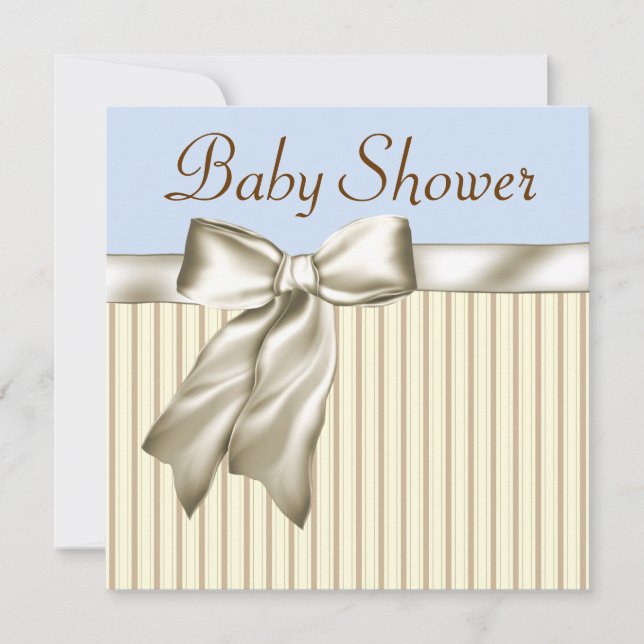Invitaciones para baby shower beige azul marrón (Anverso)
