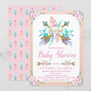 Invitaciones para baby shower Boho Arrow Feather