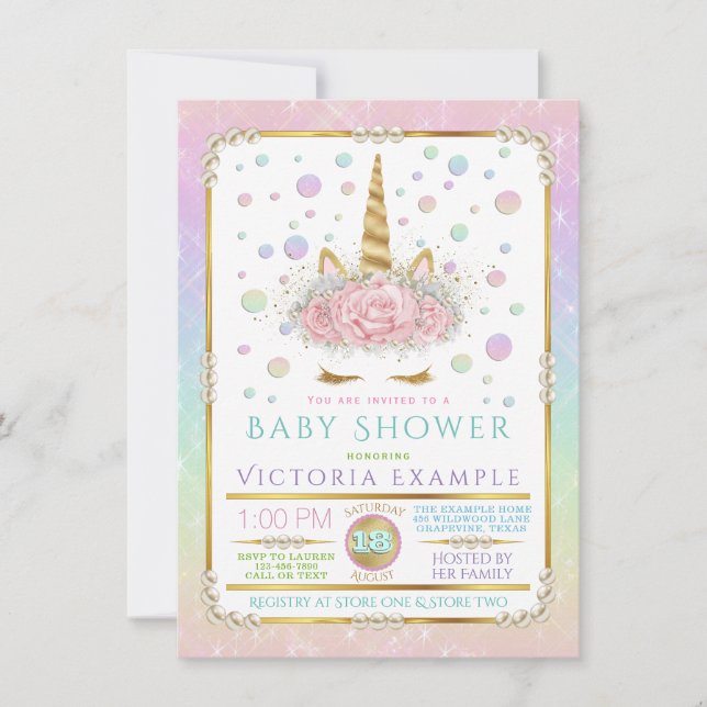 Invitaciones para Baby Shower Cara de Unicornio Pe (Anverso)