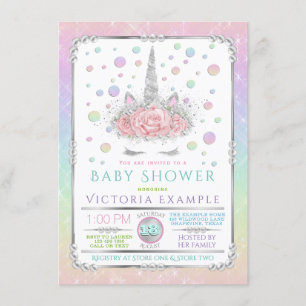 Invitaciones para baby shower con cara de unicorni