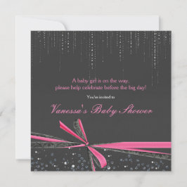 Invitaciones para baby shower con lazo gris y rosa