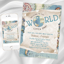Invitaciones para baby shower con mapas antiguos