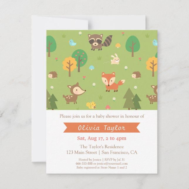 Invitaciones para Baby Shower con Patrón de Animal (Anverso)