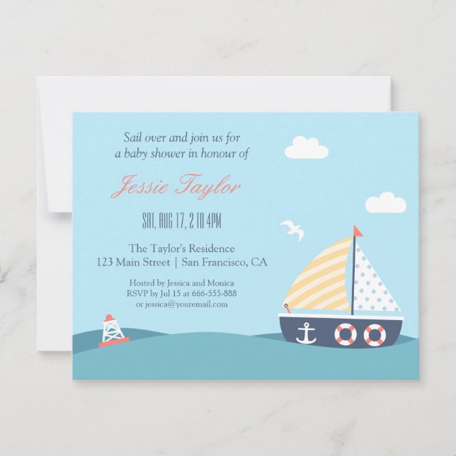 Invitaciones para baby shower con tema náutico de  (Anverso)