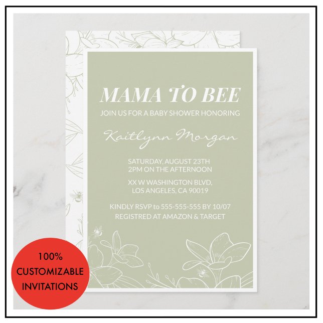 Invitaciones para baby shower de abeja Floral mode (Bee baby shower invitations Modern Floral green)