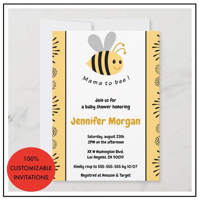Invitaciones para baby shower de abeja Mamá abeja  (Subido por el creador)