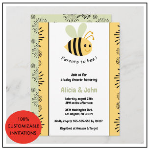 Invitaciones para baby shower de abeja mixto abeja
