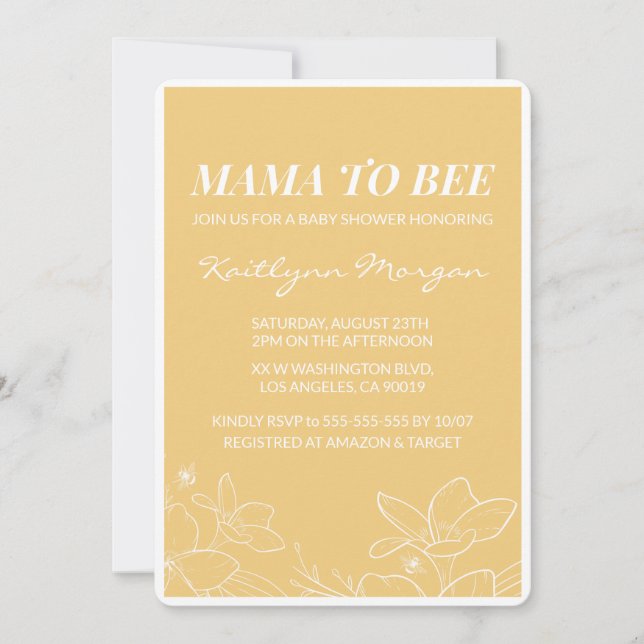 Invitaciones para baby shower de abeja Modernas Am (Anverso)