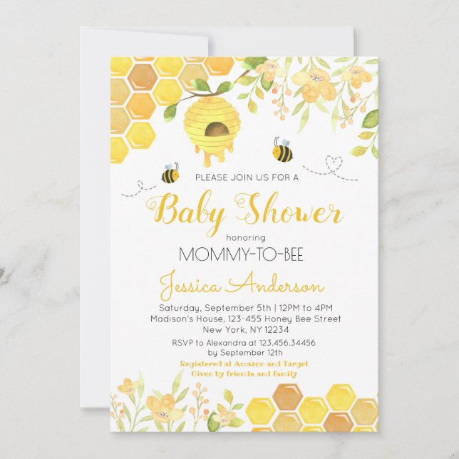 Invitaciones para Baby Shower de Abeja Niño Niña A (Anverso)