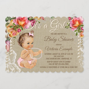 Invitaciones para Baby Shower de Arpillera y Encaj