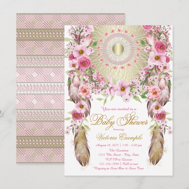 Invitaciones para baby shower de Boho Dreamcatcher (Anverso / Reverso)