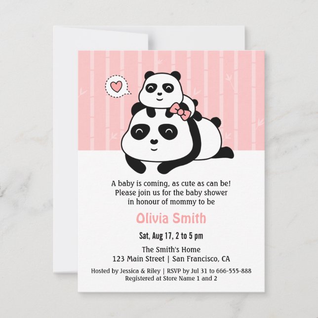 Invitaciones para Baby Shower de Cachorro de Panda (Anverso)
