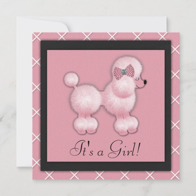 Invitaciones para baby shower de caniche rosa y ne (Anverso)